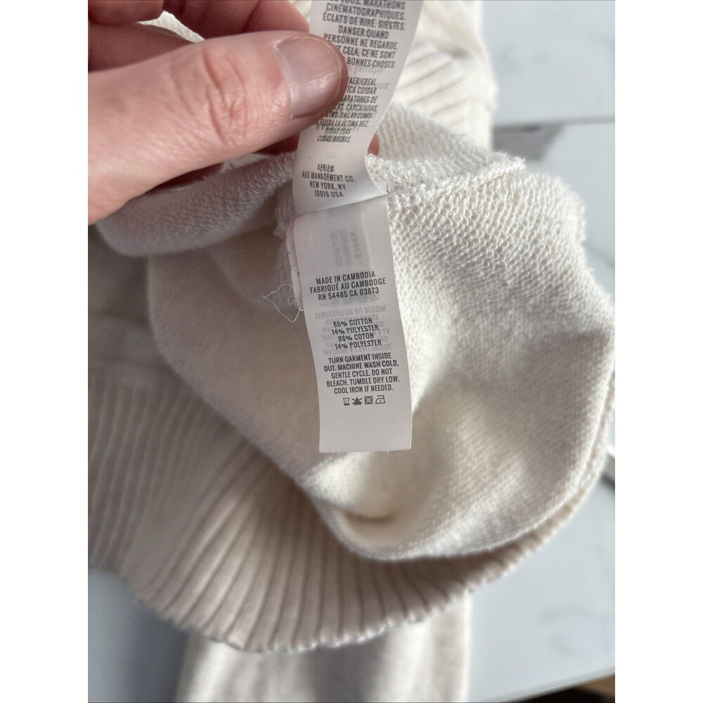 Aerie Vacay Fleece Oversized Cardigan Oatmeal Button Front Raw Seam Sz L - Picture 5 of 6